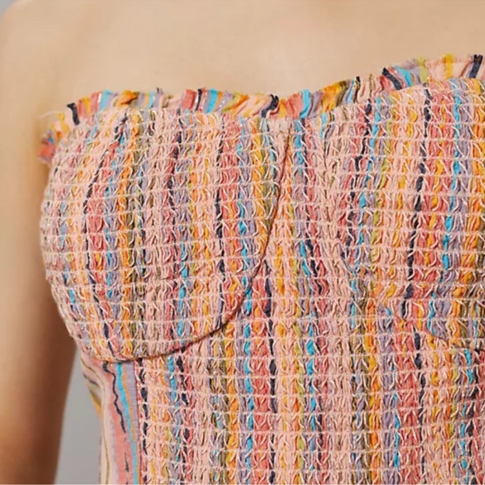 Anthropologie Pilcro Rainbow Strapless Smocked Crop Tube Top - Picture 2 of 8